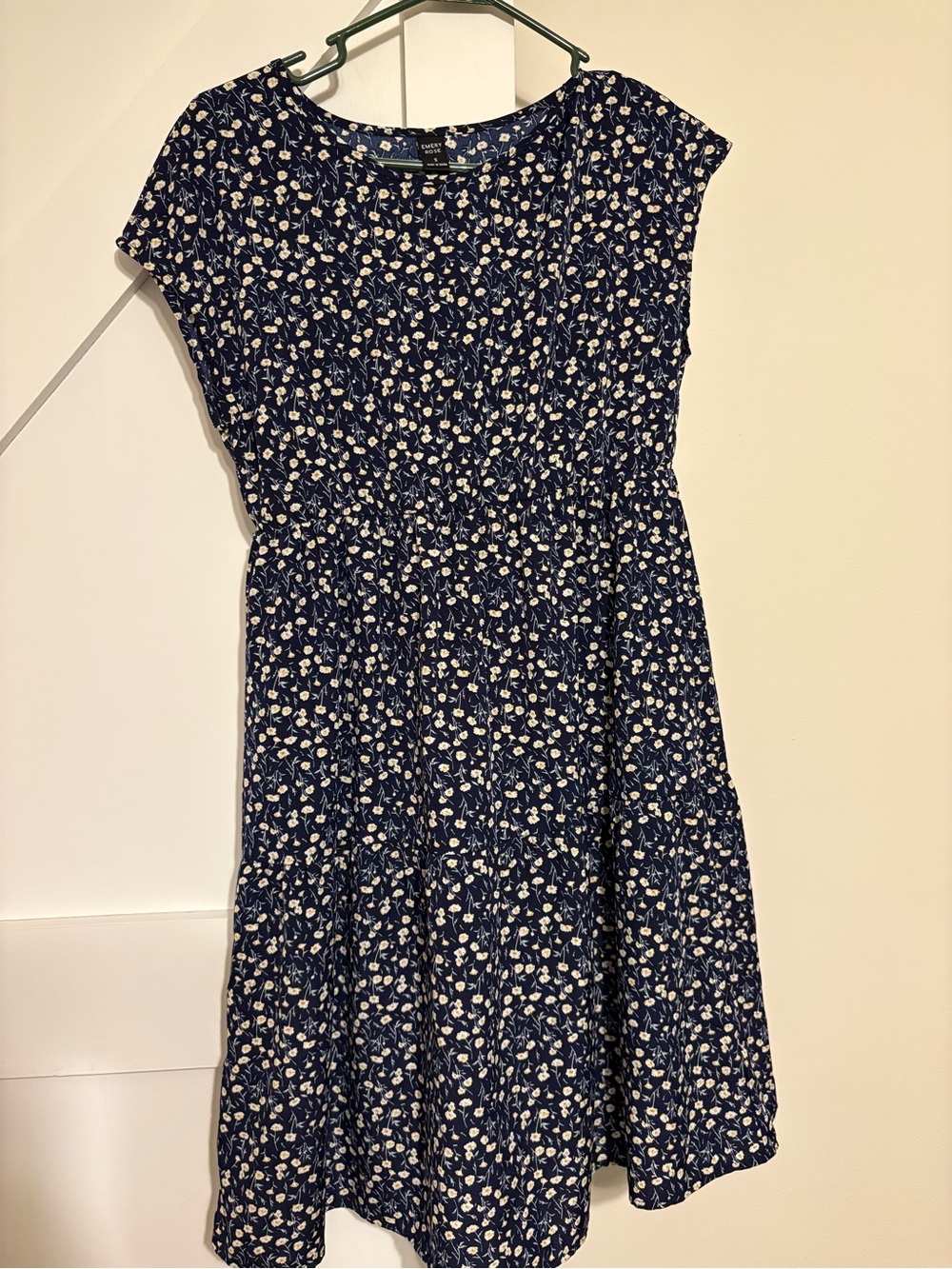 Navy Blue Floral Tiered Dress